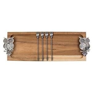 Charcuterie Chumbak Ornate Owl Platter with Skewers